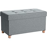 SONGMICS LSF16GYX - Banco con Espacio y Tapa con Patas de Madera (76 x 38 x 40 cm)- Gris Claro LSF16GYX